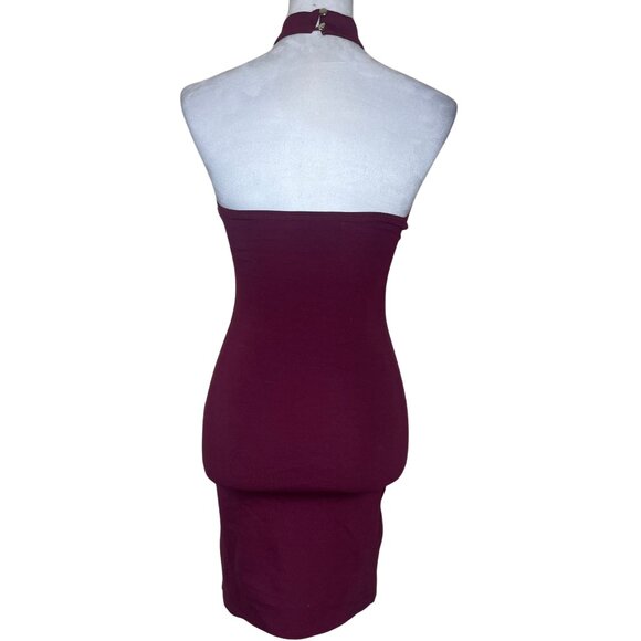 Oboe Burgundy Halter Asymmetrical Front Pullover Mini Dress Barbiecore Sexy Sm - Picture 6 of 14